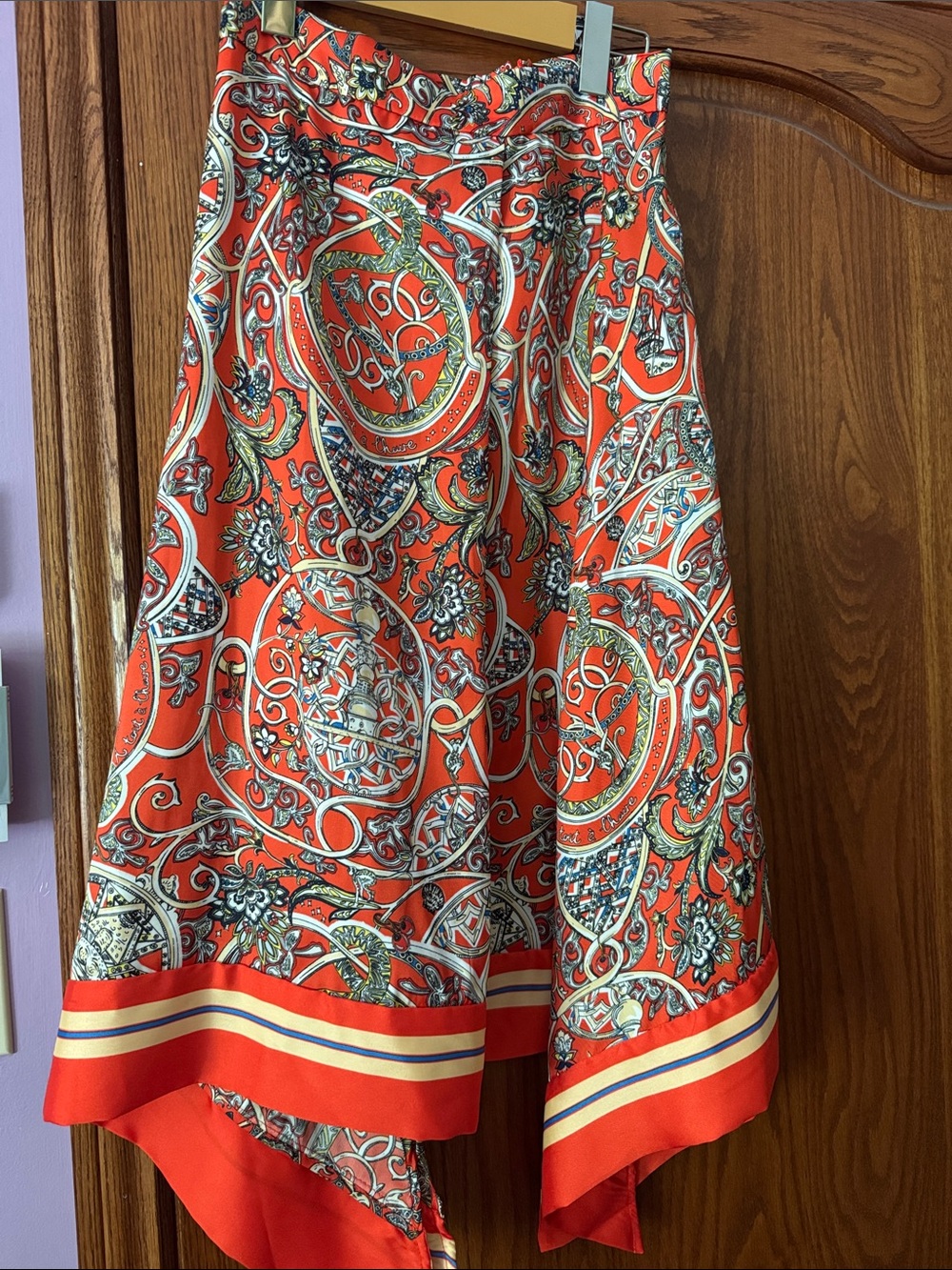 H&M Never Worn Orange Paisley High-Low Skirt with Multicolor Accents